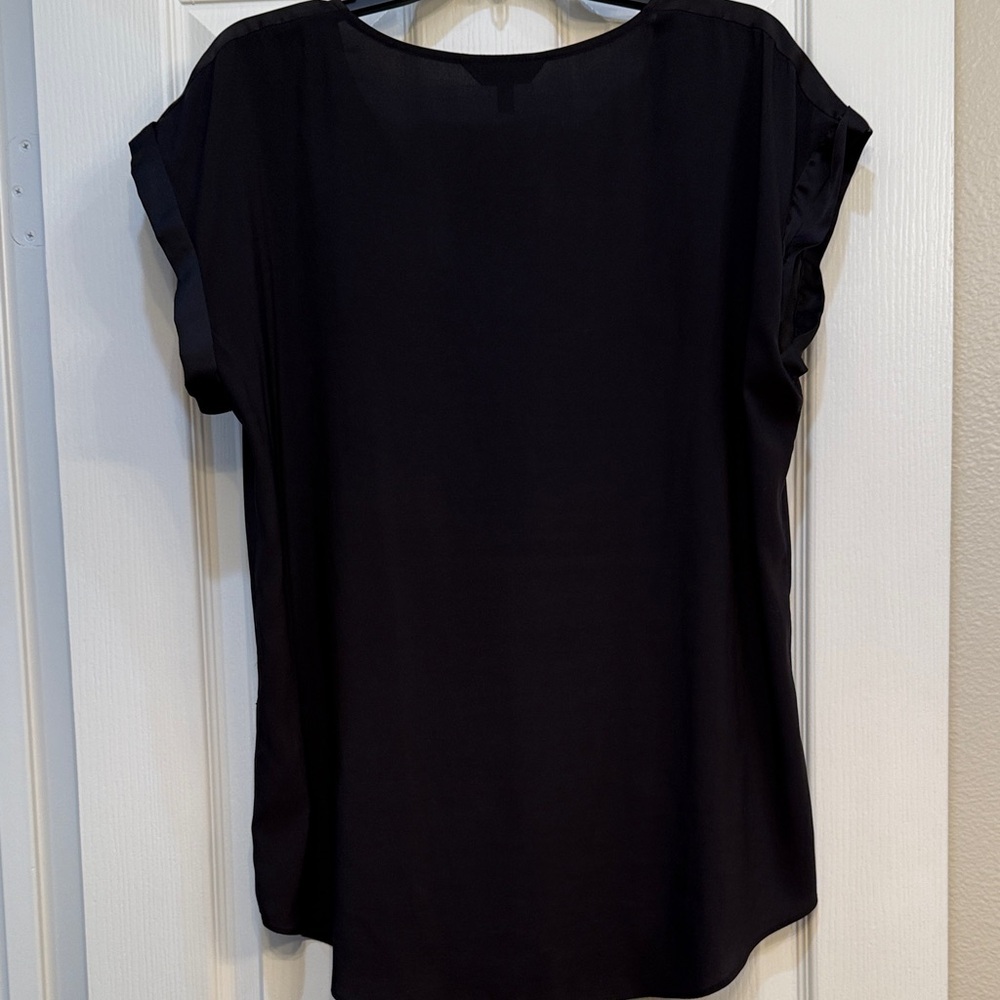 Express Black V-Neck Top with Gold Front Zip - Picture 2 of 2